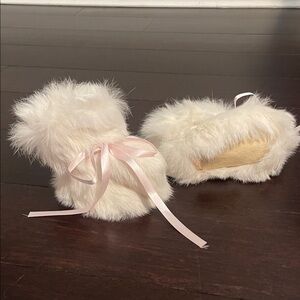 Real Fur Baby Booties with Pink Ribbon